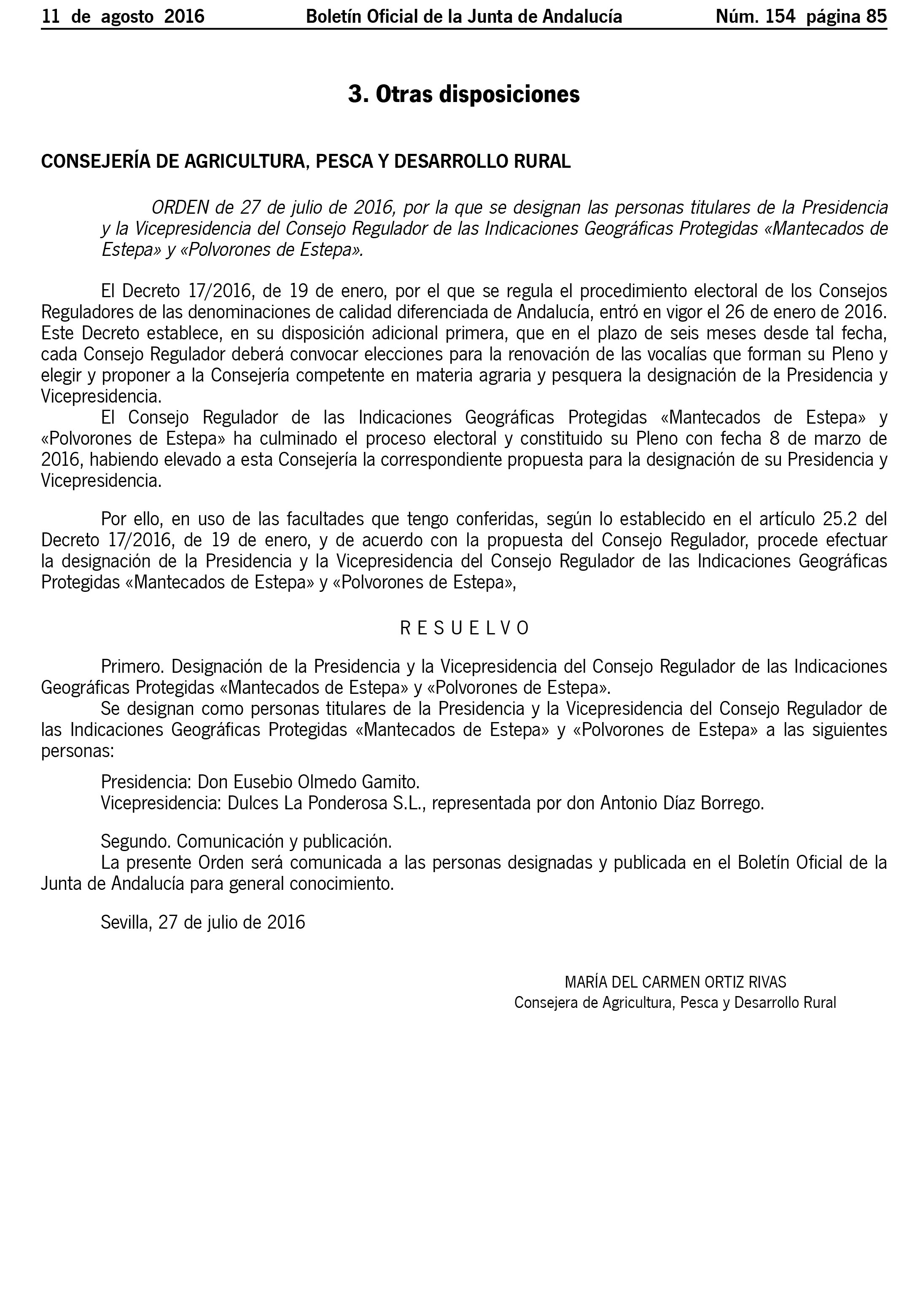 [:es]Nombramientos en el Consejo Regulador Mantecados y Polvorones de Estepa[:]