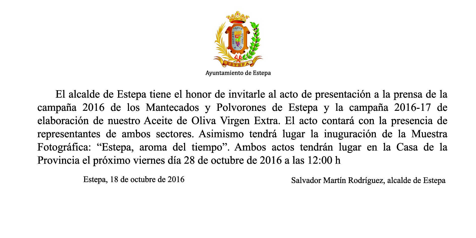 [:es]Presentación de la campaña 2016/2017 mantecados y aceite de oliva  en la CASA de la PROVINCIA[:]